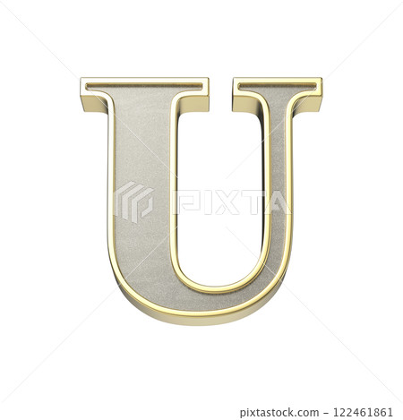 Letter U in a metallic silver finish with a shiny golden frame Letter U in a metallic silver finish with a shiny golden frame 122461861