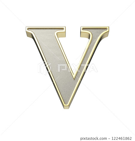 Letter V in a metallic silver finish with a shiny golden frame Letter V in a metallic silver finish with a shiny golden frame 122461862