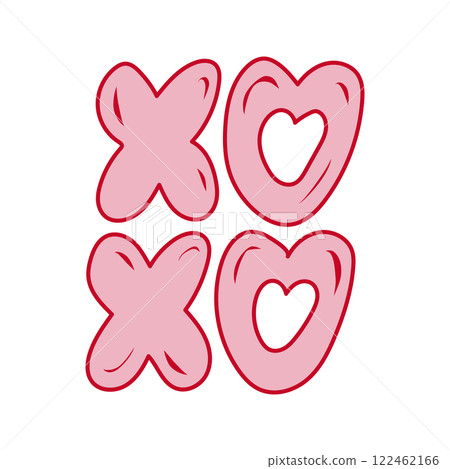 Creative illustration of pink hearts and XO symbols for joyful expressions of love and friendship 122462166