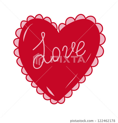 Decorative red heart with love written in cursive on a white background, perfect for expressing affection and romance 122462178