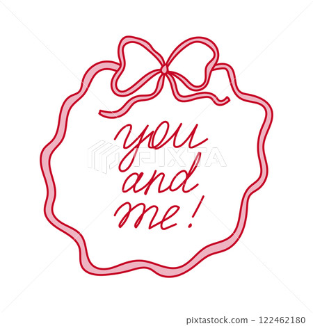 Festive decorative design featuring a cute bow and the phrase you and me on a white background Festive decorative design featuring a cute bow and the phrase you and me on a white background 122462180