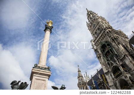 Marian column at Marienplatz, pedestrian zone in Munich, Bavaria, Germany 122462288