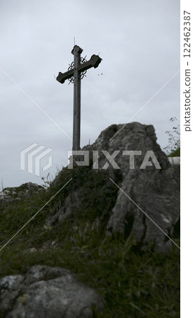Seebergkopf mountain, summit cross,  in  Bavaria, Germany 122462387