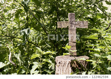 Wooden crucifix at Munich Way of St. James, Bavaria, Germany 122462594