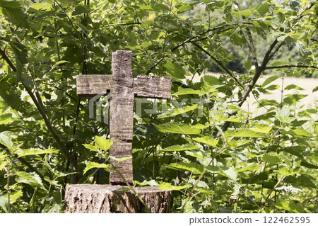 Wooden crucifix at Munich Way of St. James, Bavaria, Germany Wooden crucifix at Munich Way of St. James, Bavaria, Germany 122462595