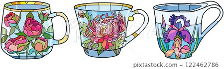 Decorative Vintage Teacups. Hand Drawn Illustration 122462786