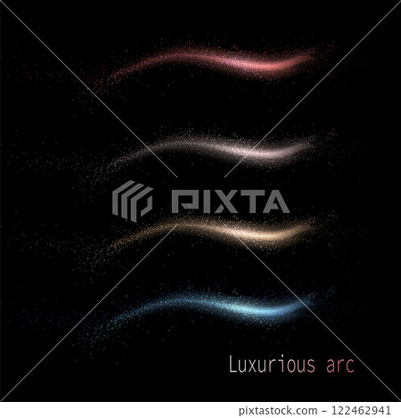 Arch with shiny tinsel on a black background, multi-colored set, design element Arch with shiny tinsel on a black background, multi-colored set, design element 122462941