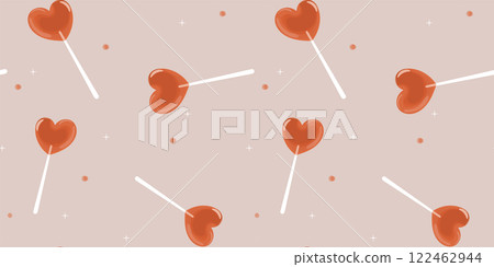 Happy Valentine's Day seamless pattern of holiday.Love.Romantic poster with heart shaped lollipop on pink background.Perfect for gift paper. 122462944