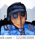 A painting of a soldier with gas mask in the battlefield 122463000