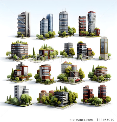 city architecture cityscape urban building modern illustration generativeai. isometric line town street exterior downtown design landscape construction district house. 122463049