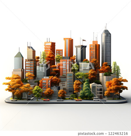 city architecture cityscape urban building modern illustration generativeai. isometric line town street exterior downtown design landscape construction district house. 122463216
