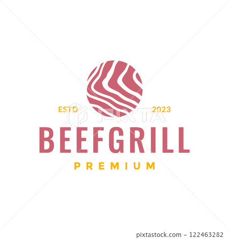 meat beef texture marble quality simple colorful circle logo design vector icon illustration 122463282