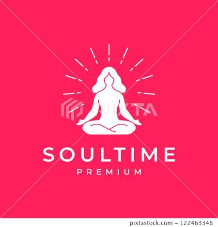 beauty woman long hair relax yoga pose posture seated modern flat simple clean logo design vector icon illustration 122463348
