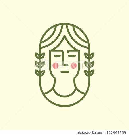 woman portrait long hair beauty feminine rounded nature leaves lines simple style minimalist sticker mascot logo design vector icon illustration 122463369
