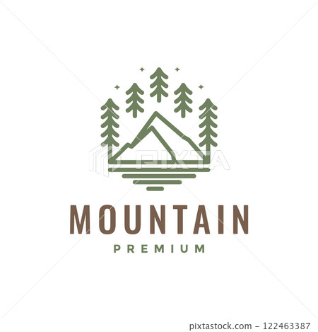 outdoor mountain peak with trees nature simple line style minimal logo design vector icon illustration outdoor mountain peak with trees nature simple line style minimal logo design vector icon illustration 122463387