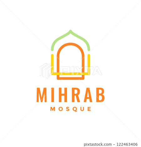 mihrab mosque dome prayer muslim colorful modern line style minimalist logo design vector icon illustration 122463406