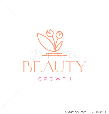 plant flower growth beauty feminine simple florist gardening line minimalist logo design vector icon illustration 122463411