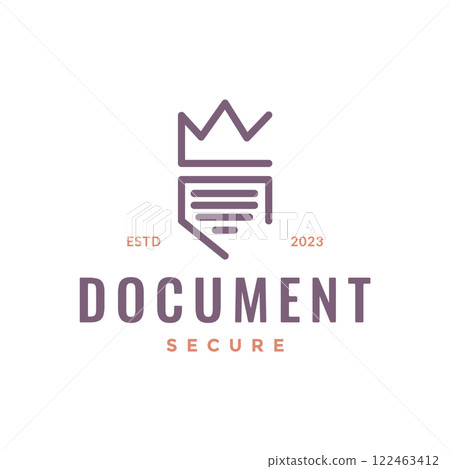 secure document shield crown minimal line style logo design vector icon illustration 122463412