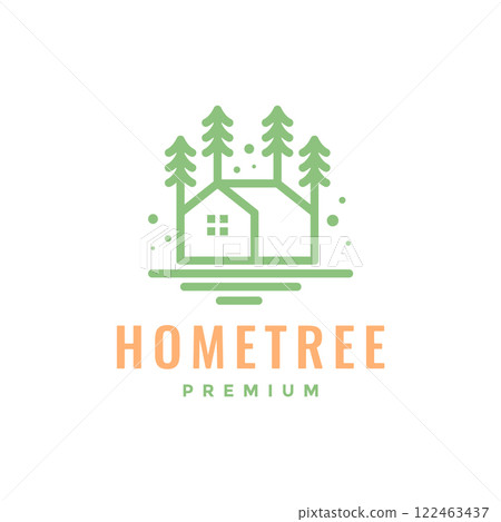 home with tree nature village relax cottage simple style line minimalist colorful logo design vector icon illustration 122463437