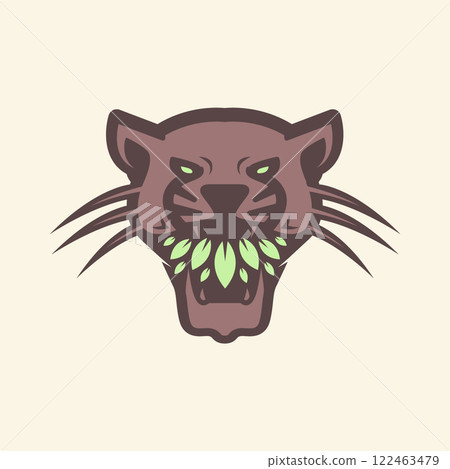 beast animal roar leopard with leaves flower mascot character modern colorful sticker logo design vector icon illustration 122463479