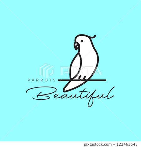 beauty white parrot perched branch tree feminine colorful mascot logo icon vector illustration 122463543