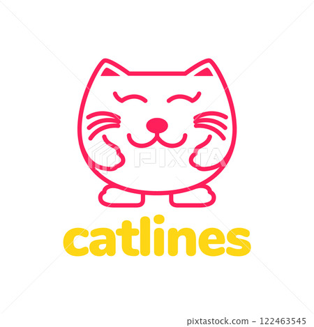 kitten cat pets cute mascot lines simple minimal cartoon happy smile logo icon vector illustration 122463545