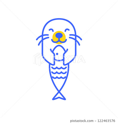 seal pup catching fish cute mascot cartoon minimal abstract modern simple logo icon vector illustration seal pup catching fish cute mascot cartoon minimal abstract modern simple logo icon vector illustration 122463576