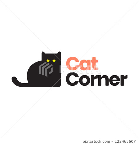 cat corner pets black cute flat mascot cute kitten logo icon vector illustration 122463607