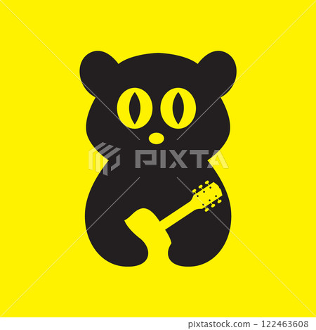cat playing guitar music concert pets cartoon mascot flat logo icon vector illustration 122463608