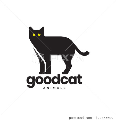 cat pets black stand alone flat modern minimal mascot logo icon vector illustration 122463609