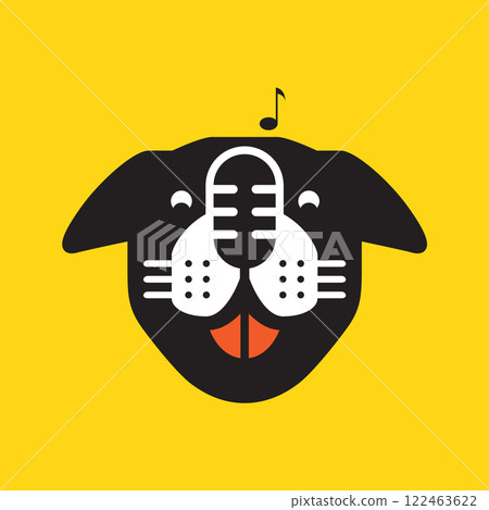 bulldog pets dog cute singing microphone music mascot cartoon flat modern logo icon vector illustration 122463622