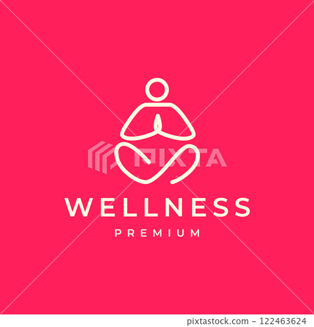 people seated yoga poses wellness relaxing soul minimalist line style modern simple logo design vector icon illustration 122463624