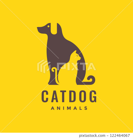 cat and dog friends pets minimal modern simple mascot logo vector icon illustration 122464067