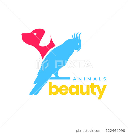 cockatoo bird and dog beauty pets colorful abstract modern mascot logo icon vector illustration 122464098