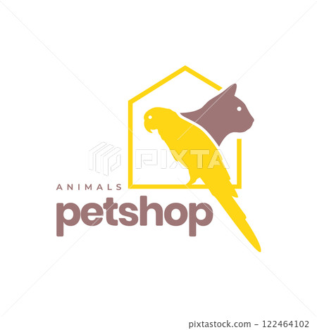pets home cage parrot bird and cat colorful mascot modern simple logo icon vector illustration 122464102