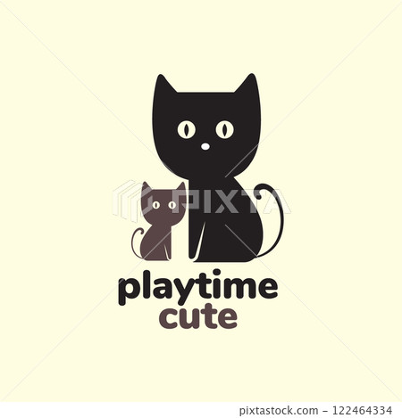 kitten and cat family mother cute mascot cartoon playing modern logo vector icon illustration 122464334