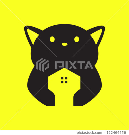 cat pets hold home house cage pet shop minimal modern cute logo vector icon illustration 122464356
