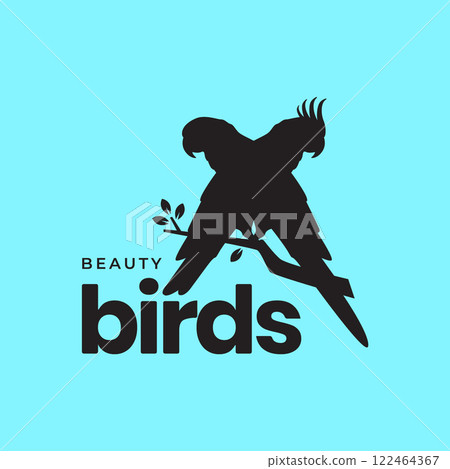 beauty birds parrot and cockatoo branch tree animal mascot logo vector icon illustration 122464367