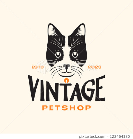 cat pets head black mascot vintage hipster colored logo vector icon illustration 122464380