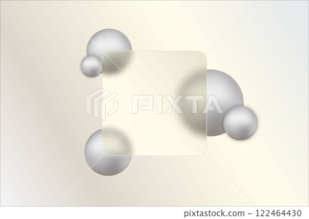 Vector image of a morphism glass table with a transparent rectangle and gray spheres on a gray background. 122464430