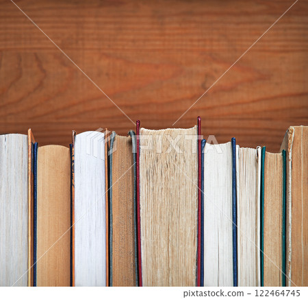 Old books on shelf. Ancient background 122464745