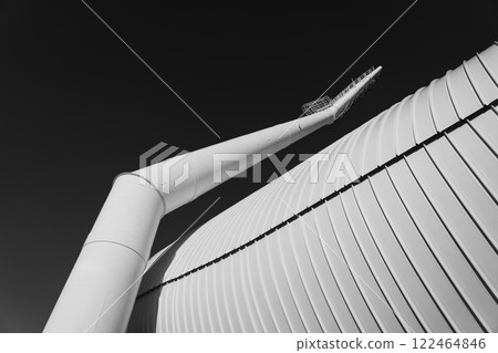 Minimalism, abstraction. A spotlight on the background of the stadium wall. 122464846
