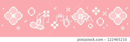 Sakura pixel seamless border, cherry flowers, petal blossom. 8 bit retro game decoration. Chinese plum spring ornament. 122465210