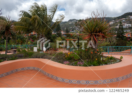 Orange architecture of a botanical garden, Madeira 122465249