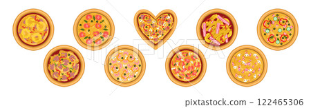 Tasty Pizza with Dough Crust and Topping Vector Set Tasty Pizza with Dough Crust and Topping Vector Set 122465306