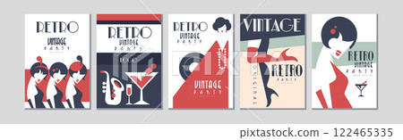 Retro Vintage Party Invitation Card or Poster Vector Set 122465335