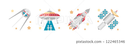 Outer Space and Universe as Aerospace Flat Object Vector Set Outer Space and Universe as Aerospace Flat Object Vector Set 122465346
