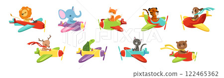 Cute Animal Fly Plane and Aircraft Vector Set 122465362