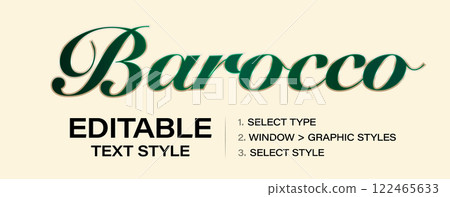 Baroque graphic style template, classic premium editable text effect, green aith gold. Customizable tweaking contour style and color. Vector illustration. 122465633