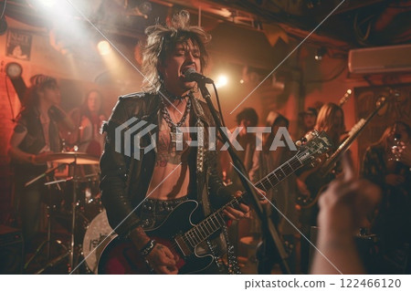 Rock star Joan Jett performing on stage with her band the Blackhearts in the 1980s. 122466120